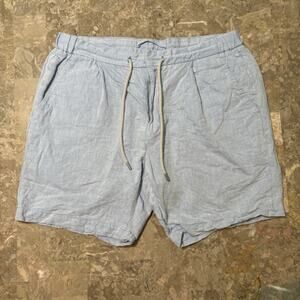 Suitsupply Shorts Mens 52 Blue Ames Pleated Cotton Linen Tessuti Sondrio 7”